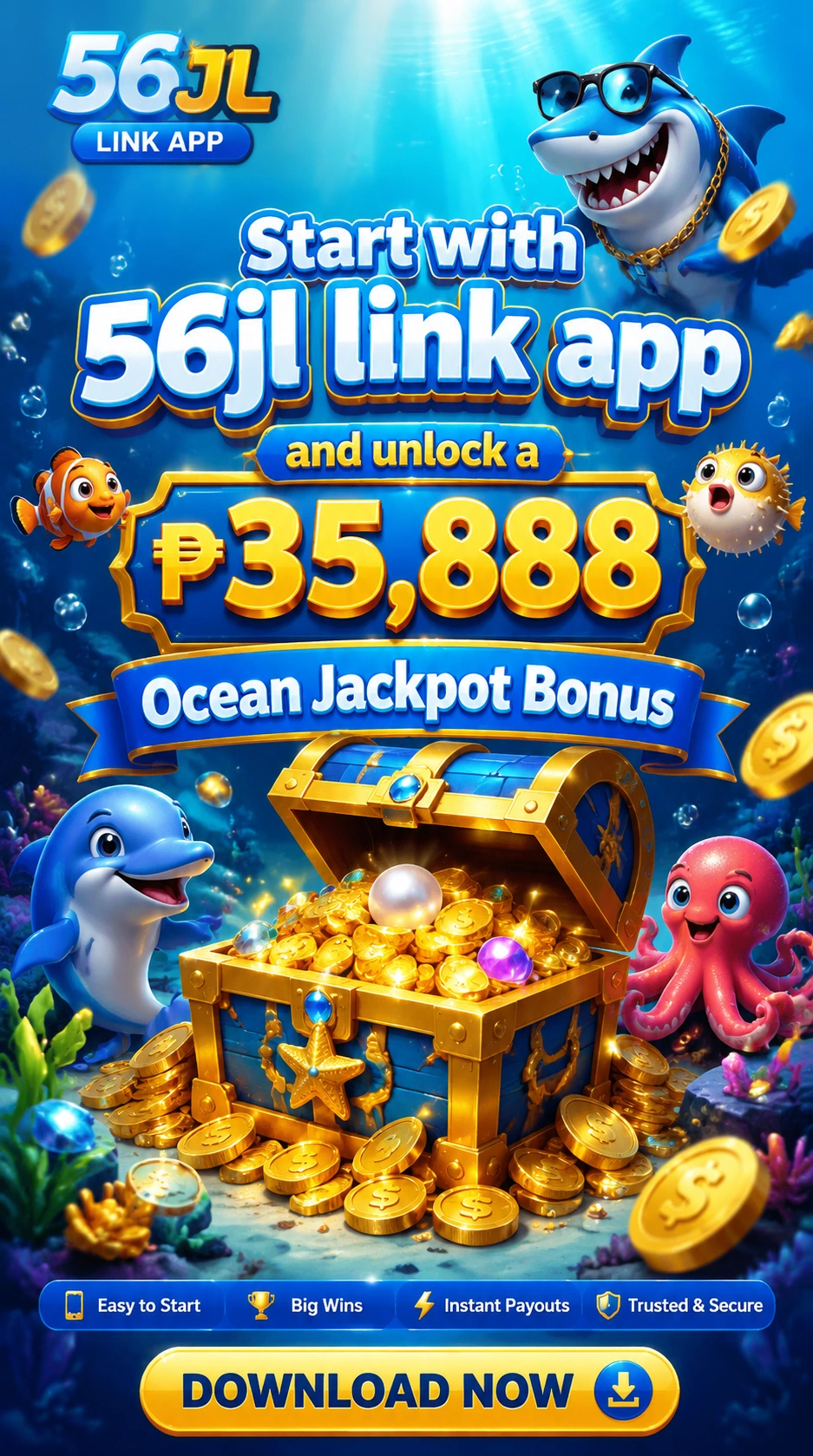 Fishing game scene with colorful sea creatures
